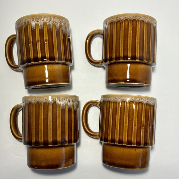 4 Stackable Drip Glaze Coffee Mugs Japan Brown Ceramic 6 OZS 3 1/2”H Set Of 4 - Picture 7 of 15
